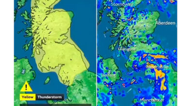Today, Britain will be swept by thunderstorms, and the Met Office has issued flood and lightning warnings.