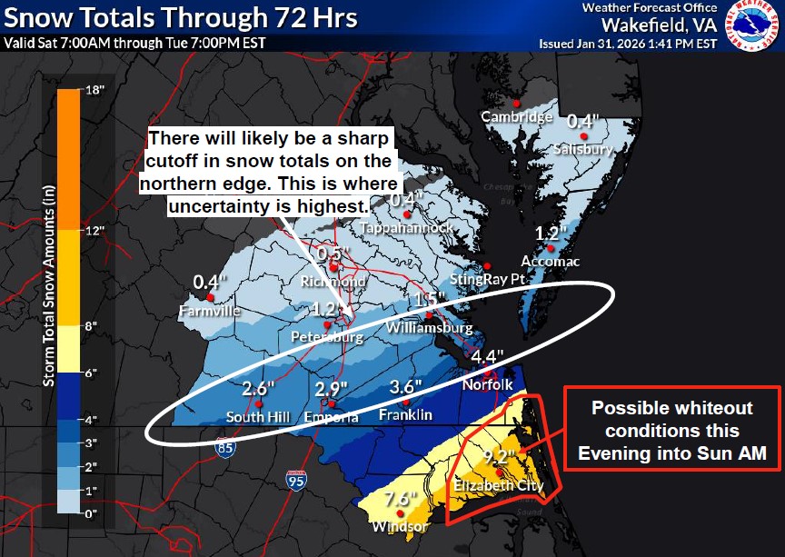 Updated snow totals for southeastern Virginia: Forecast down -Pilot