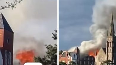 Historic Northern Ireland convent near St Patrick’s chapel engulfed in a massive fire as police probe suspected arson