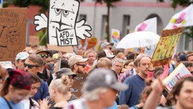German protesters, police clash amid far-right political party meeting