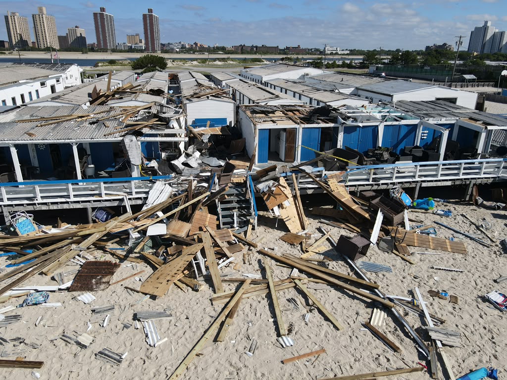 Dozens of beach cabanas destroyed by LI tornado, stunning drone footage shows: A ‘blessing no one died