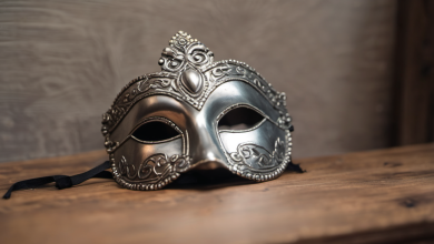 AI-generated image: A silver Venetian-style carnival mask is the main subject.