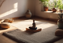 AI-generated image: A serene indoor scene featuring a meditation space.