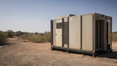 AI-generated image: A large, gray, rectangular generator unit is the main subject.