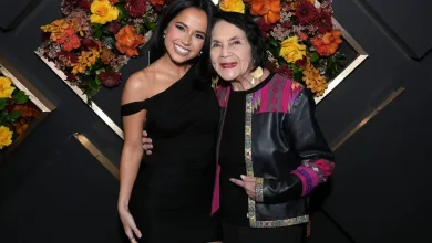 HOLLYWOOD, CALIFORNIA - FEBRUARY 21: (L-R) Becky G and Dolores Huerta attend 2025 La Cena Los Angeles: Celebration of Latino Culture at NeueHouse Hollywood…