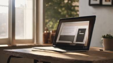 AI-generated image: A laptop is placed on a wooden table in front of a window.