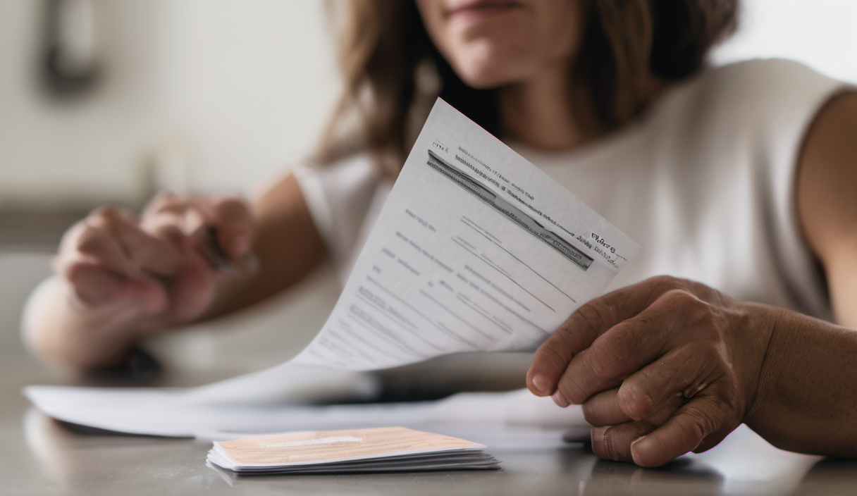 AI-generated image: A close-up photo shows a pair of hands, one older and one younger, holding a white document.