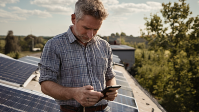 AI-generated image: A middle-aged man with gray hair and a beard is standing on a rooftop.