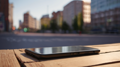 AI-generated image: A smartphone is lying on a wooden surface.