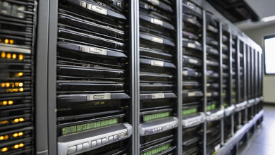 AI-generated image: A row of server racks filled with computer servers.