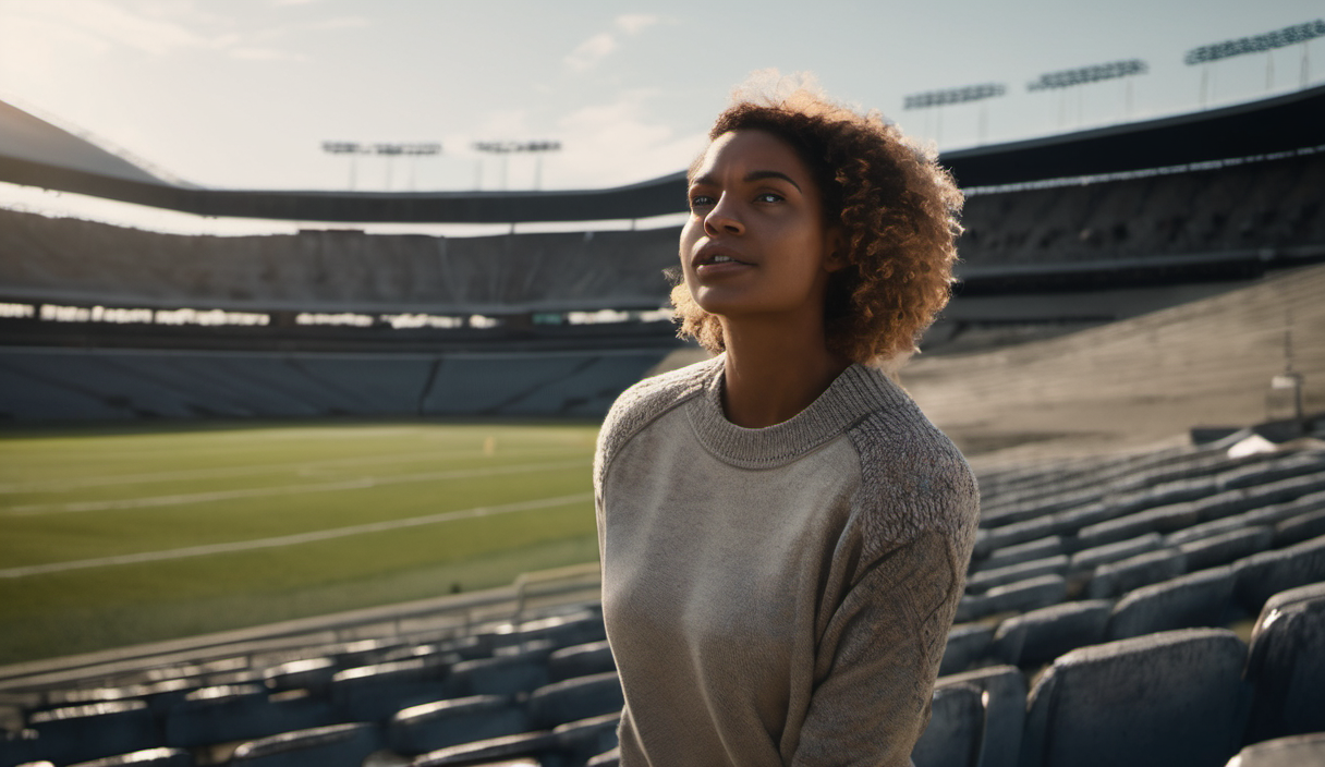AI-generated image: A young woman with curly dark hair is the main foreground subject.