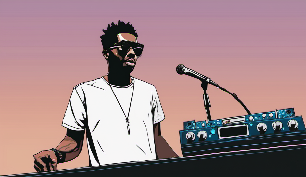 AI-generated image: A black man is positioned in the foreground, wearing sunglasses and a white t-shirt.
