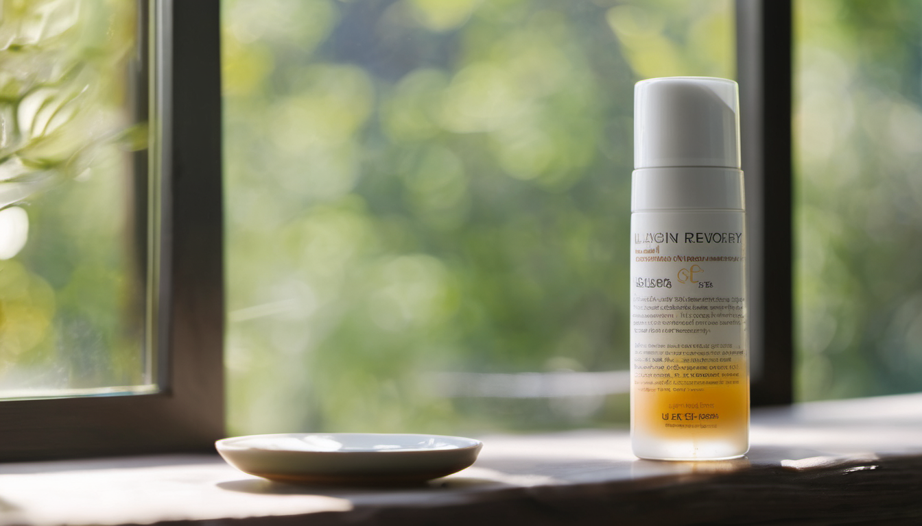 AI-generated image: A white skincare product bottle with a pump mechanism is in the foreground.