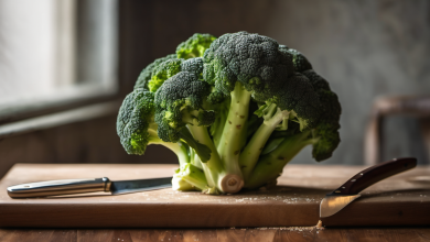 AI-generated image: A head of broccoli is the main subject.