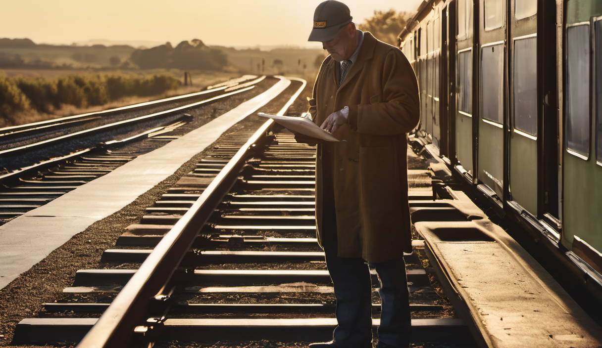 AI-generated image: A man is standing on a train platform.
