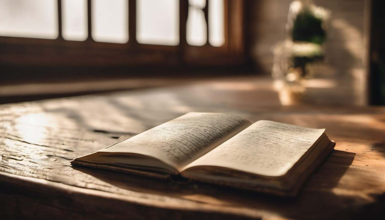 AI-generated image: An open, antique book lies on a wooden table.