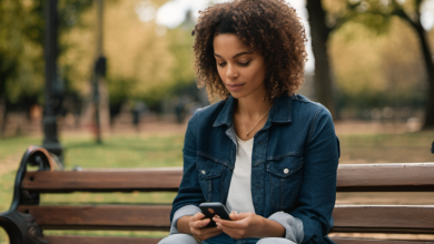 AI-generated image: A young woman with curly dark hair is sitting on a wooden park bench.