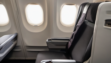 AI-generated image: The image shows an airplane seat in a cabin.