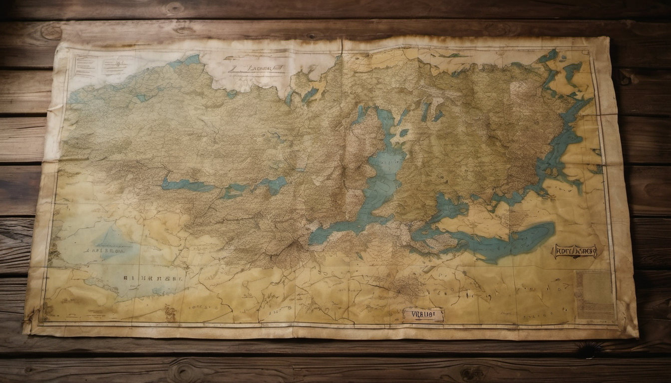 AI-generated image: A large, aged map is the main foreground subject.