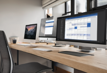 AI-generated image: A workspace with a wooden desk and a window.