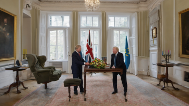 AI-generated image: Two men are standing at a wooden table.