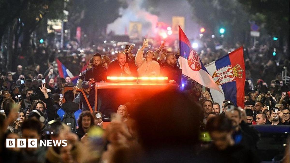 supporters of the Students' List celebrate their victory in the Serbian parliamentary elections in downtown Belgrade