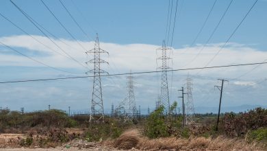 Electricity transmission pylons crossing arid scrub in Margarita Island, Venezuela.jpg